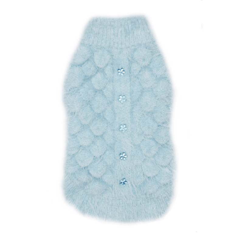 Blossom Feather Soft with Flower Buttons Warm Dog Sweater - Blue Fursace Luxury Dog Plush Toy - XS Red Squeaky | Cookies Wagging Friends Boutique Cookies Wagging Friends Boutique
