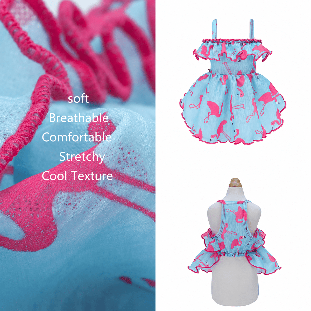 Blue Flamingo Ruffle Dog Dress Fursace Luxury Dog Plush Toy - M Red Squeaky | Cookies Wagging Friends Boutique Cookies Wagging Friends Boutique