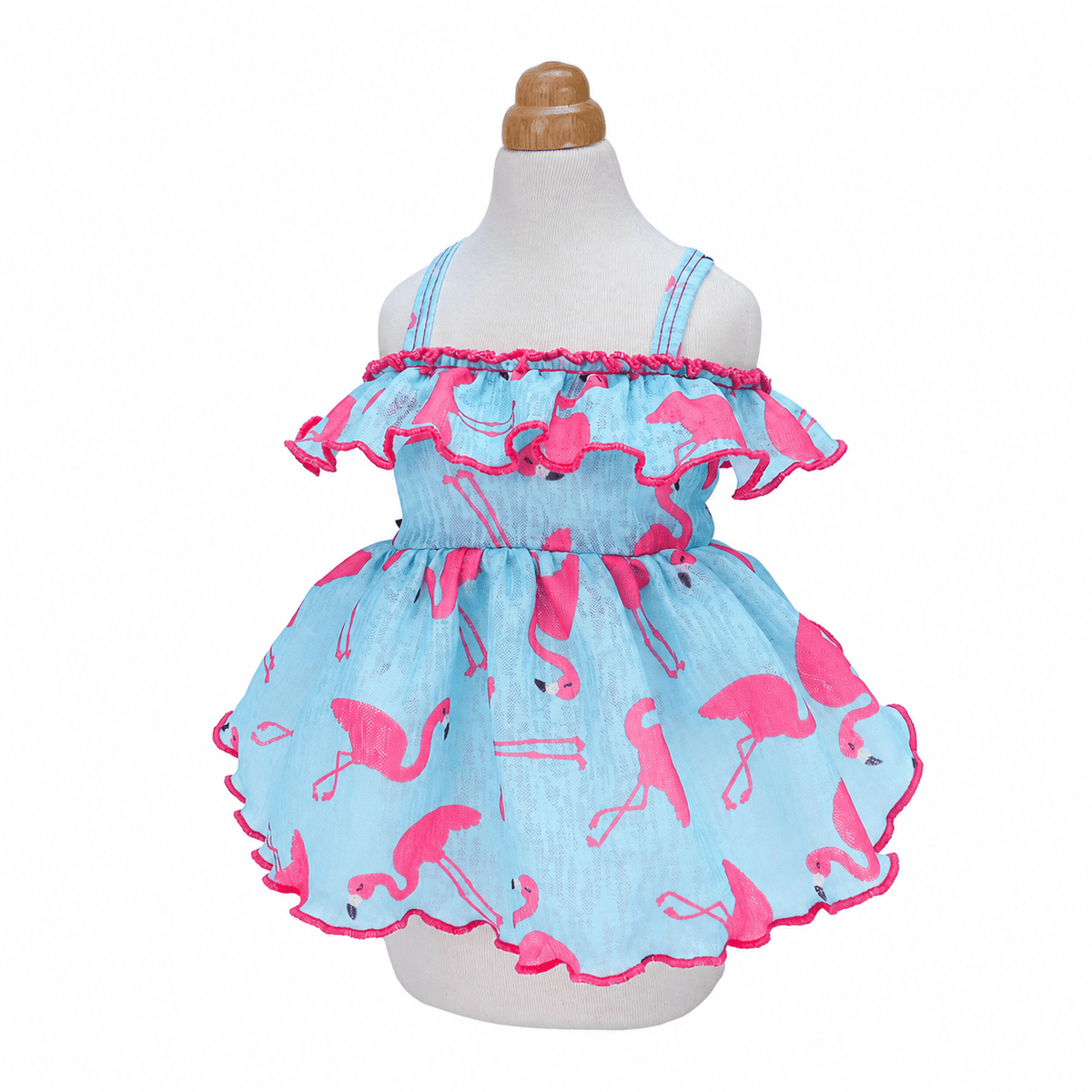 Blue Flamingo Ruffle Dog Dress Fursace Luxury Dog Plush Toy - M Red Squeaky | Cookies Wagging Friends Boutique Cookies Wagging Friends Boutique