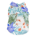 Floral leafy shirt with bright blue and green leaf print, orange flowers, button placket