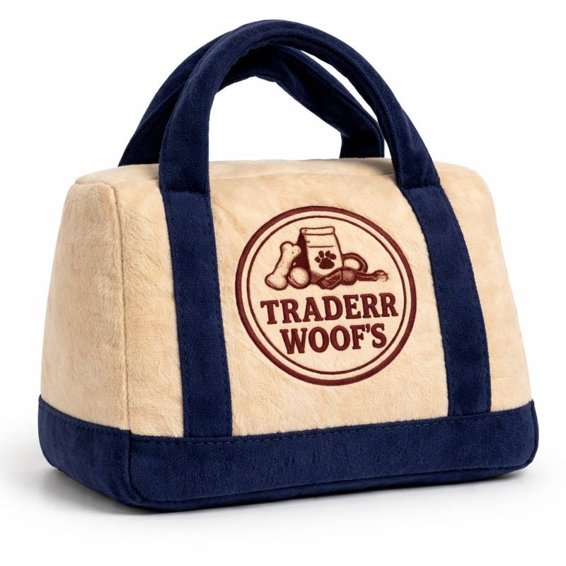 Blue Traderr Woof’s Bag Plush Squeaky Dog Toy - 2 Sizes Fursace Luxury Dog Plush Toy - SM Red Squeaky | Cookies Wagging Friends Boutique Cookies Wagging Friends Boutique
