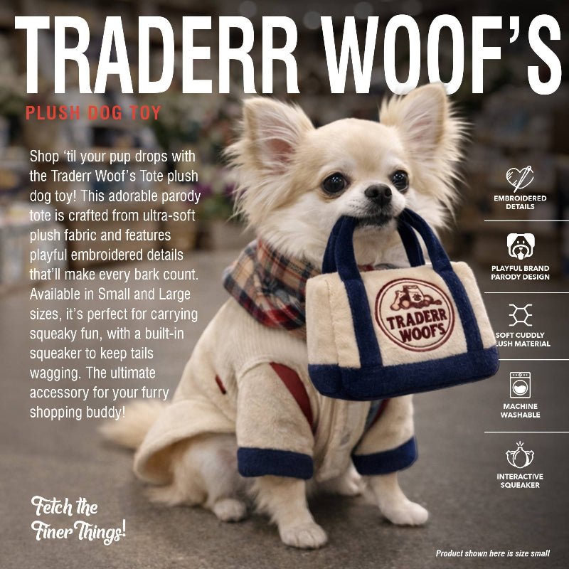Blue Traderr Woof’s Bag Plush Squeaky Dog Toy - 2 Sizes Fursace Luxury Dog Plush Toy - SM Red Squeaky | Cookies Wagging Friends Boutique Cookies Wagging Friends Boutique