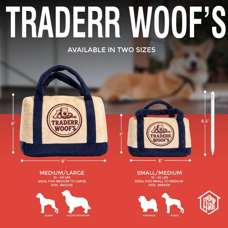 Blue Traderr Woof’s Bag Plush Squeaky Dog Toy - 2 Sizes Fursace Luxury Dog Plush Toy - SM Red Squeaky | Cookies Wagging Friends Boutique Cookies Wagging Friends Boutique