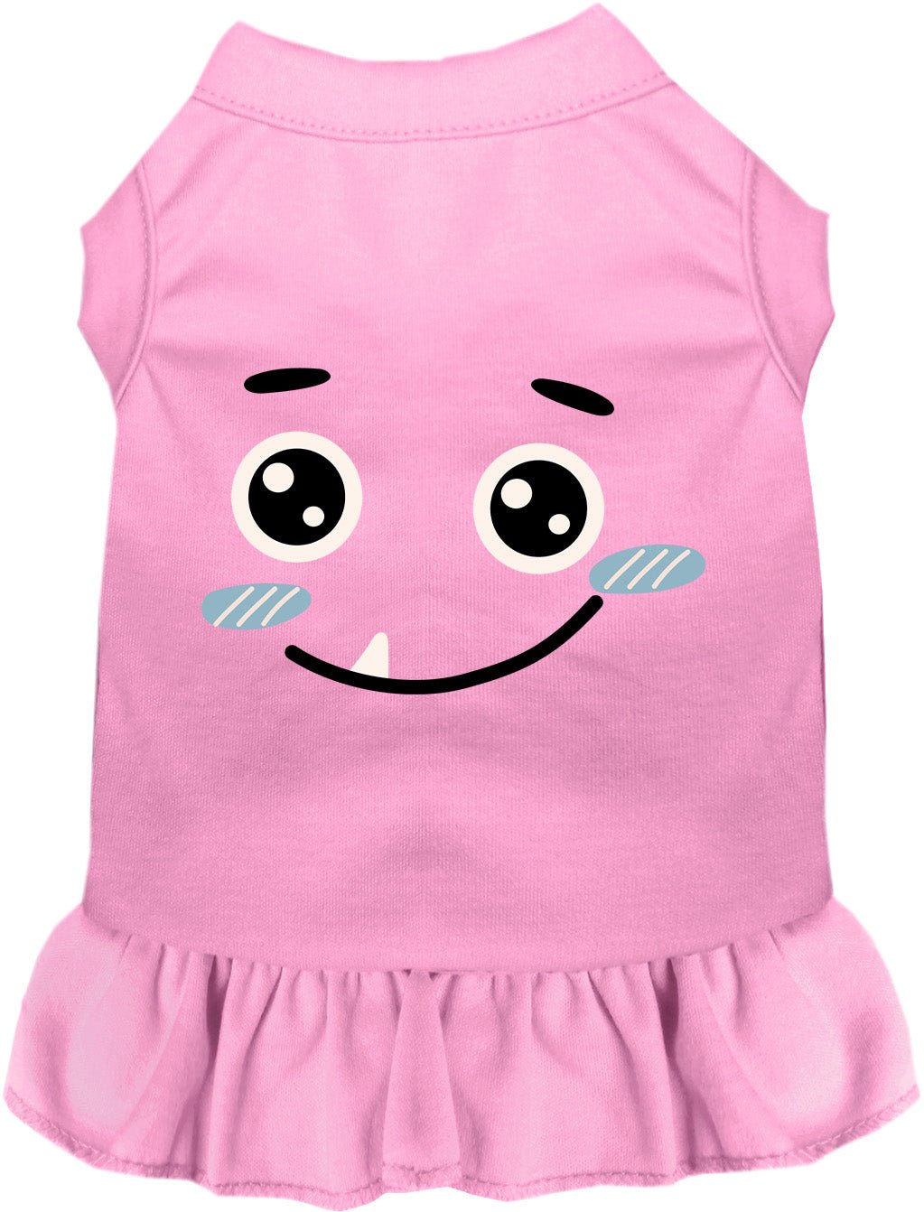 Pink monster face sleeveless pet dress with ruffled skirt hem