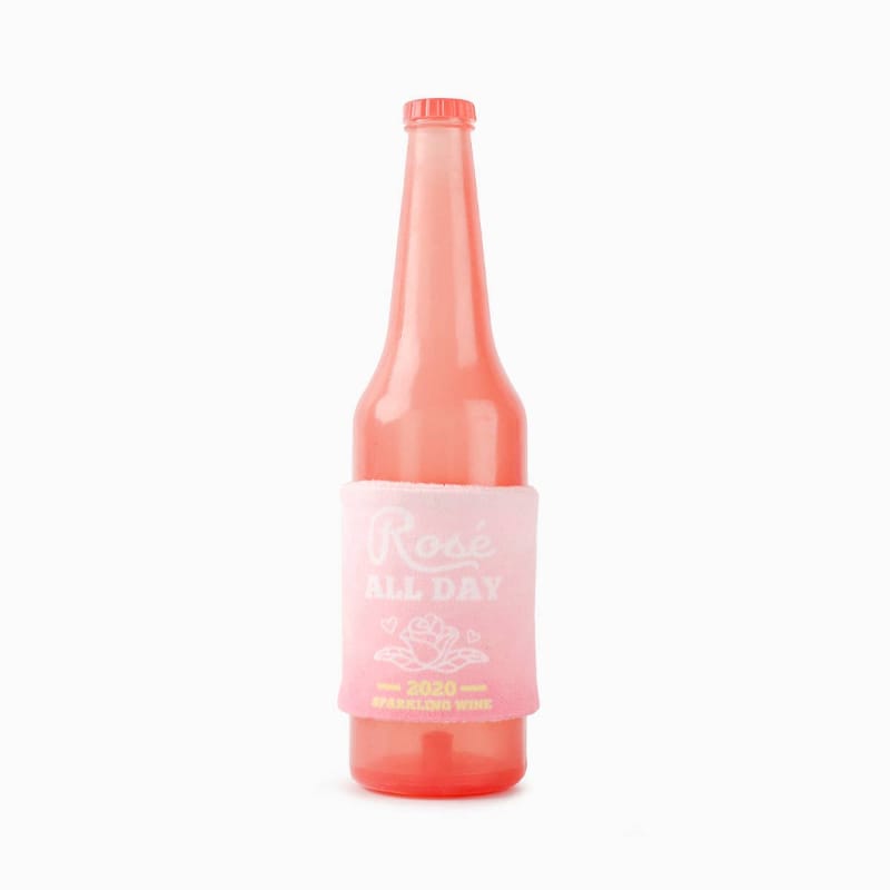 Boozy Tailz Rose' All Day Pink Bottle Squeak Rubber Dog Toy Fursace Luxury Dog Plush Toy - Red Squeaky | Cookies Wagging Friends Boutique Cookies Wagging Friends Boutique