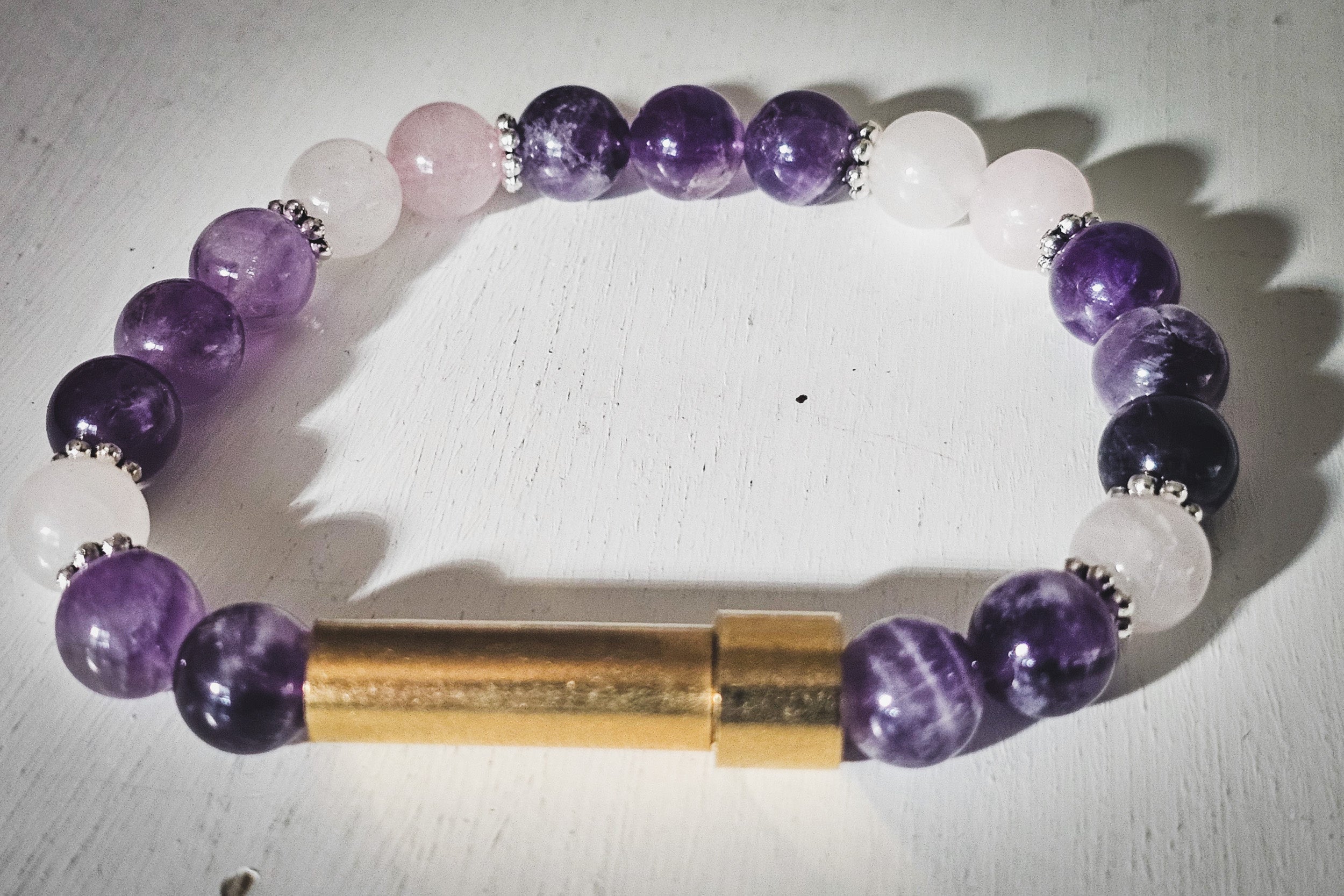 Amethyst and Rose Quartz Healing Bracelet for Hair Fur or Ash