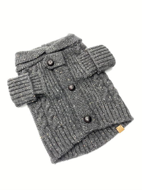 Brooklyn Cashmere Cardigan, Charcoal Fursace Luxury Dog Plush Toy - XS Red Squeaky | Cookies Wagging Friends Boutique Cookies Wagging Friends Boutique