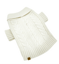 Ivory cable-knit dog cardigan with ribbed cuffs and collar