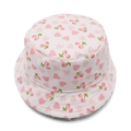 Pink bucket hat with cute heart and cherry pattern, soft brim and stitched crown