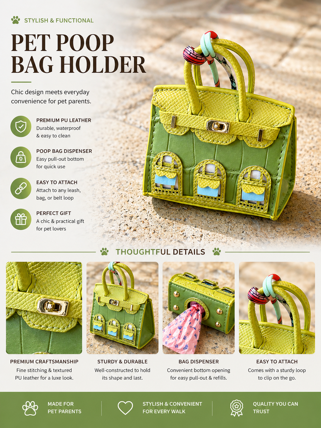 Boutique Dog Poop Bag Holder – Boutique Waste Bag Dispenser Clip-On