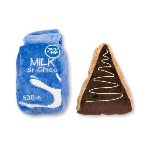 Cake Slice & Milk Midnight Snack Plush Dog Toy Gift Set – with Squeaker & Crinkle Paper Fursace Luxury Dog Plush Toy - Red Squeaky | Cookies Wagging Friends Boutique Cookies Wagging Friends Boutique