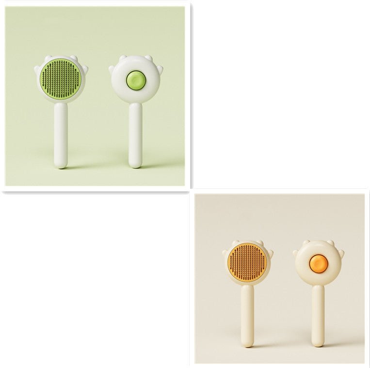 Set of pet grooming brushes: green bristle head and orange bristle head, white handles