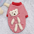 Red striped pet dog turtleneck sweater with teddy bear face and arms