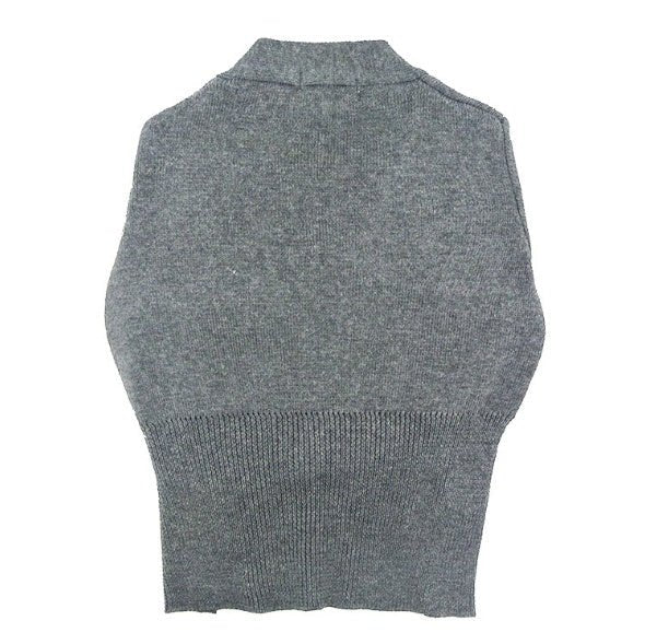 Grey knitted cat vest with high neck and ribbed bottom hem