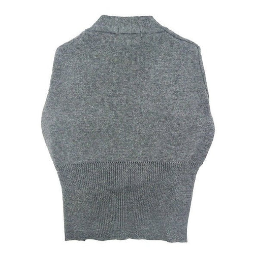 Grey knitted cat vest with high neck and ribbed bottom hem