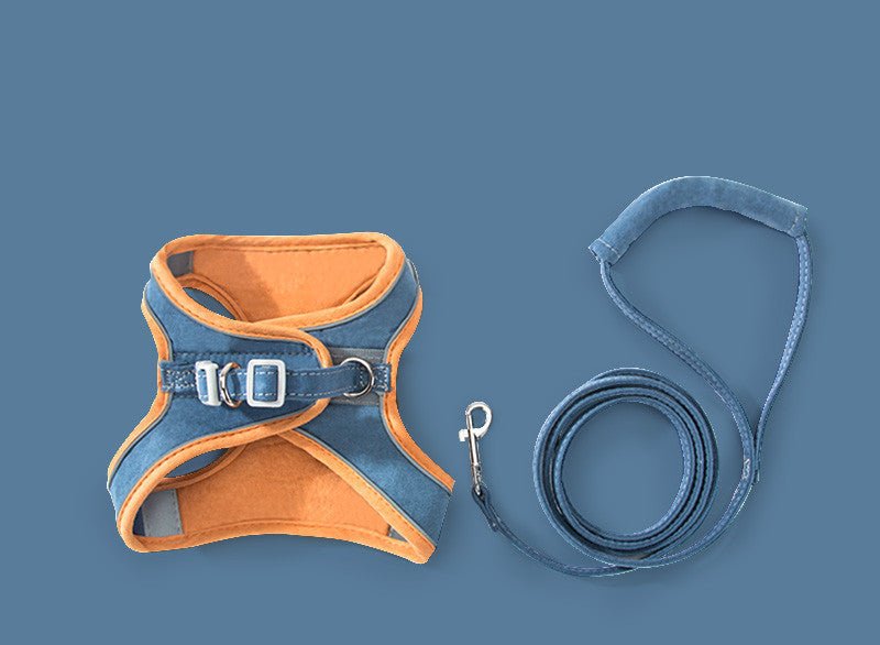 Cat chest traction rope strap with rope leash: orange-brown and light-blue designs
