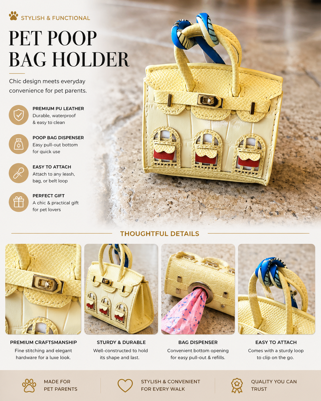 Boutique Dog Poop Bag Holder – Boutique Waste Bag Dispenser Clip-On