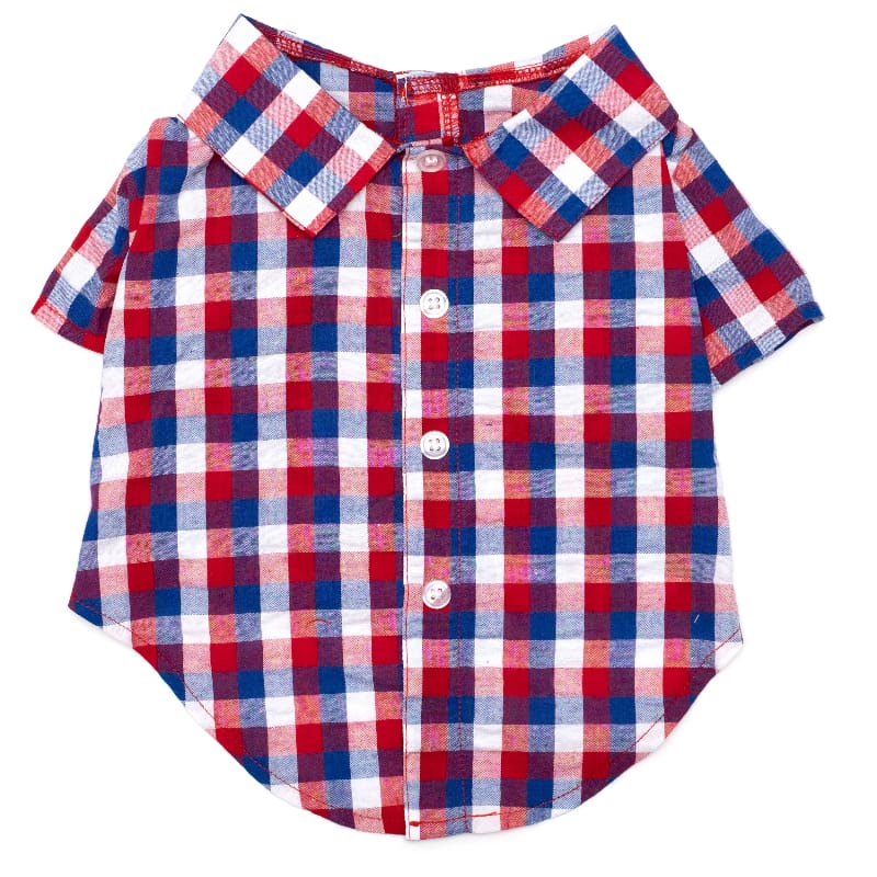 Check Red White Blue Collared Dog Shirt Fursace Luxury Dog Plush Toy - SM Red Squeaky | Cookies Wagging Friends Boutique Cookies Wagging Friends Boutique