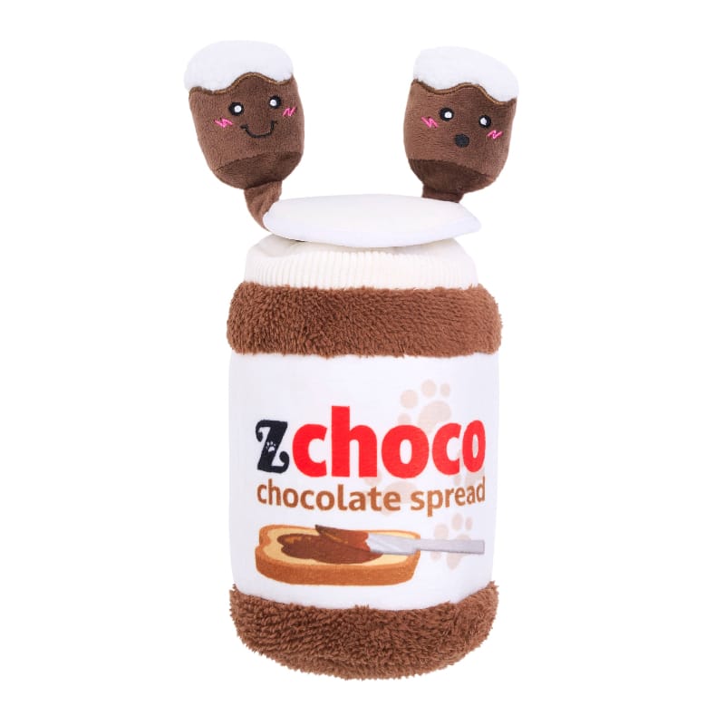 Chocolate Spread Jar Bungee Burrow Plush Squeaky Dog Toy Set Fursace Luxury Dog Plush Toy - Red Squeaky | Cookies Wagging Friends Boutique Cookies Wagging Friends Boutique