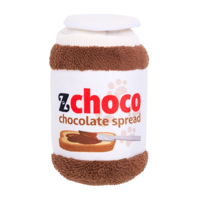 Chocolate Spread Jar Bungee Burrow Plush Squeaky Dog Toy Set Fursace Luxury Dog Plush Toy - Red Squeaky | Cookies Wagging Friends Boutique Cookies Wagging Friends Boutique