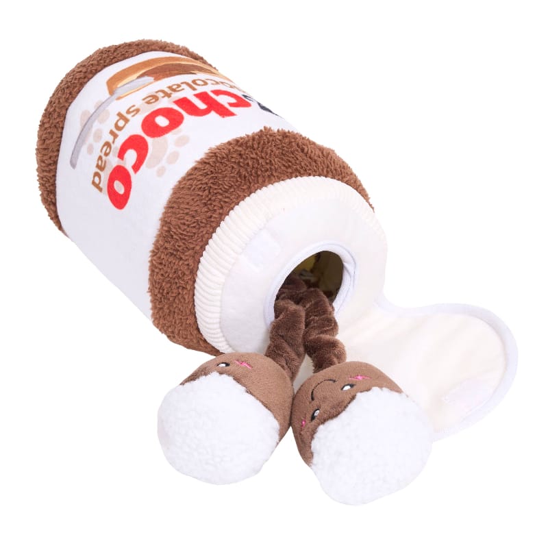 Chocolate Spread Jar Bungee Burrow Plush Squeaky Dog Toy Set Fursace Luxury Dog Plush Toy - Red Squeaky | Cookies Wagging Friends Boutique Cookies Wagging Friends Boutique