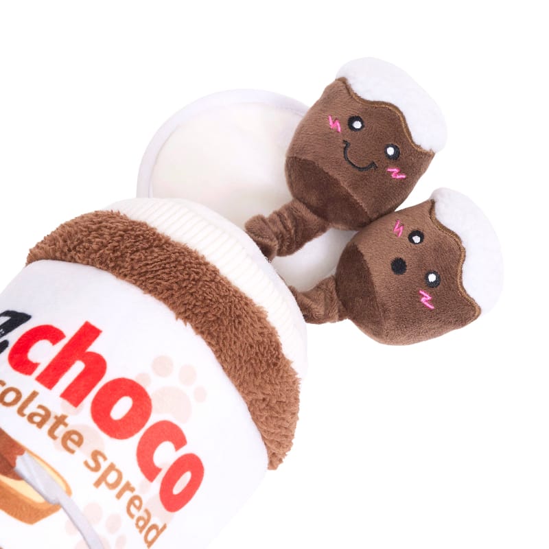 Chocolate Spread Jar Bungee Burrow Plush Squeaky Dog Toy Set Fursace Luxury Dog Plush Toy - Red Squeaky | Cookies Wagging Friends Boutique Cookies Wagging Friends Boutique