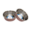 Set of 2 hammered stainless steel dog bowls with rose quartz pink exterior