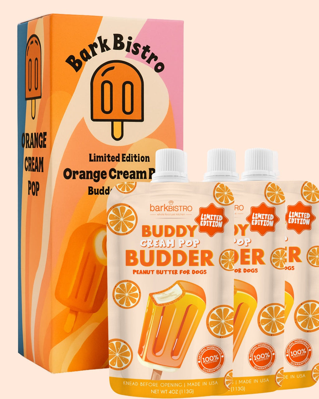 LIMITED EDITON Orange Cream Pop Buddy Budder - 100% All Natural Dog Peanut Butter