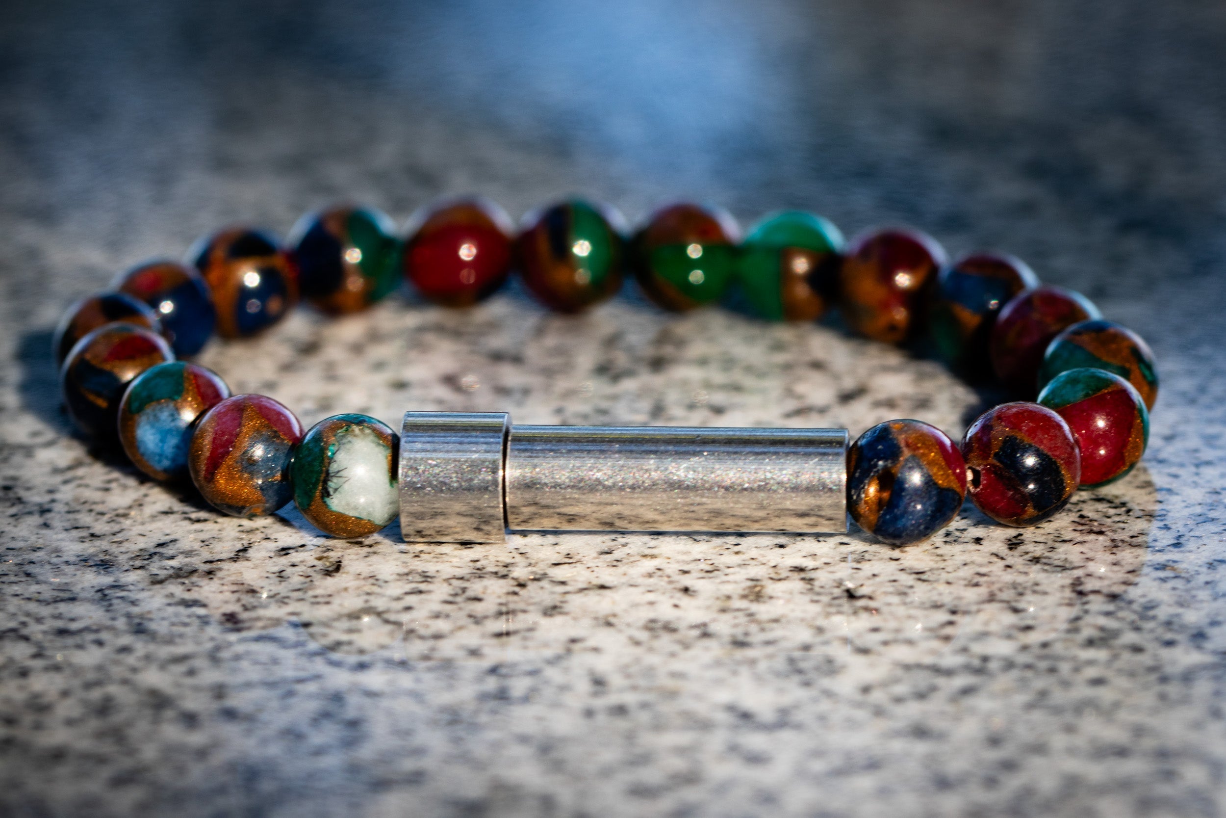 Mosaic Jasper Cremation Bracelet for Hair Fur or Ash