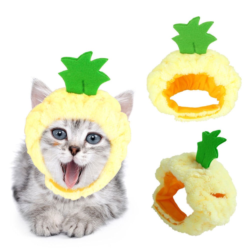 Pet cat costume hat shaped like a yellow pineapple with green spiky top