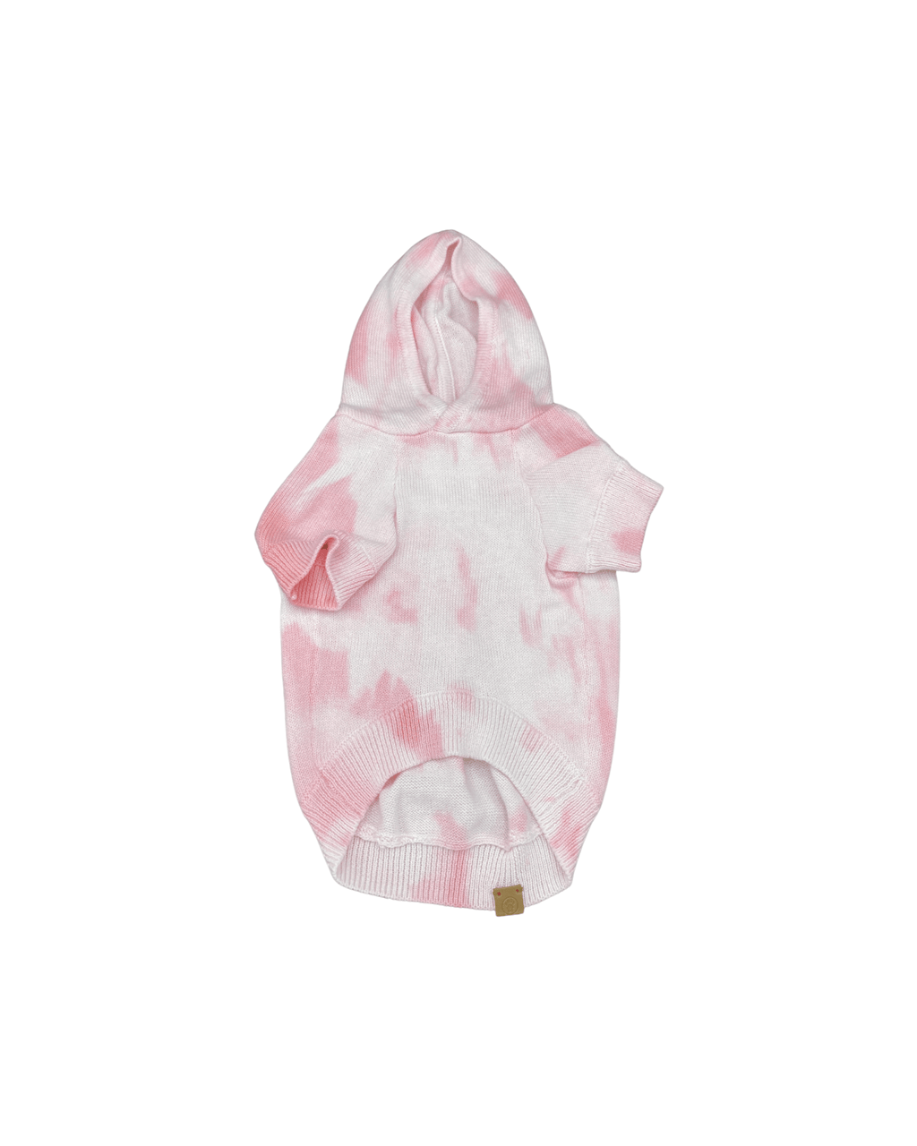 Rose and white tie-dye hooded dog hoodie with ribbed cuffs and hem