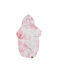 Rose and white tie-dye hooded dog hoodie with ribbed cuffs and hem