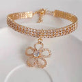 Gold rhinestone pet necklace collar with daisy crystal charm and small clasp