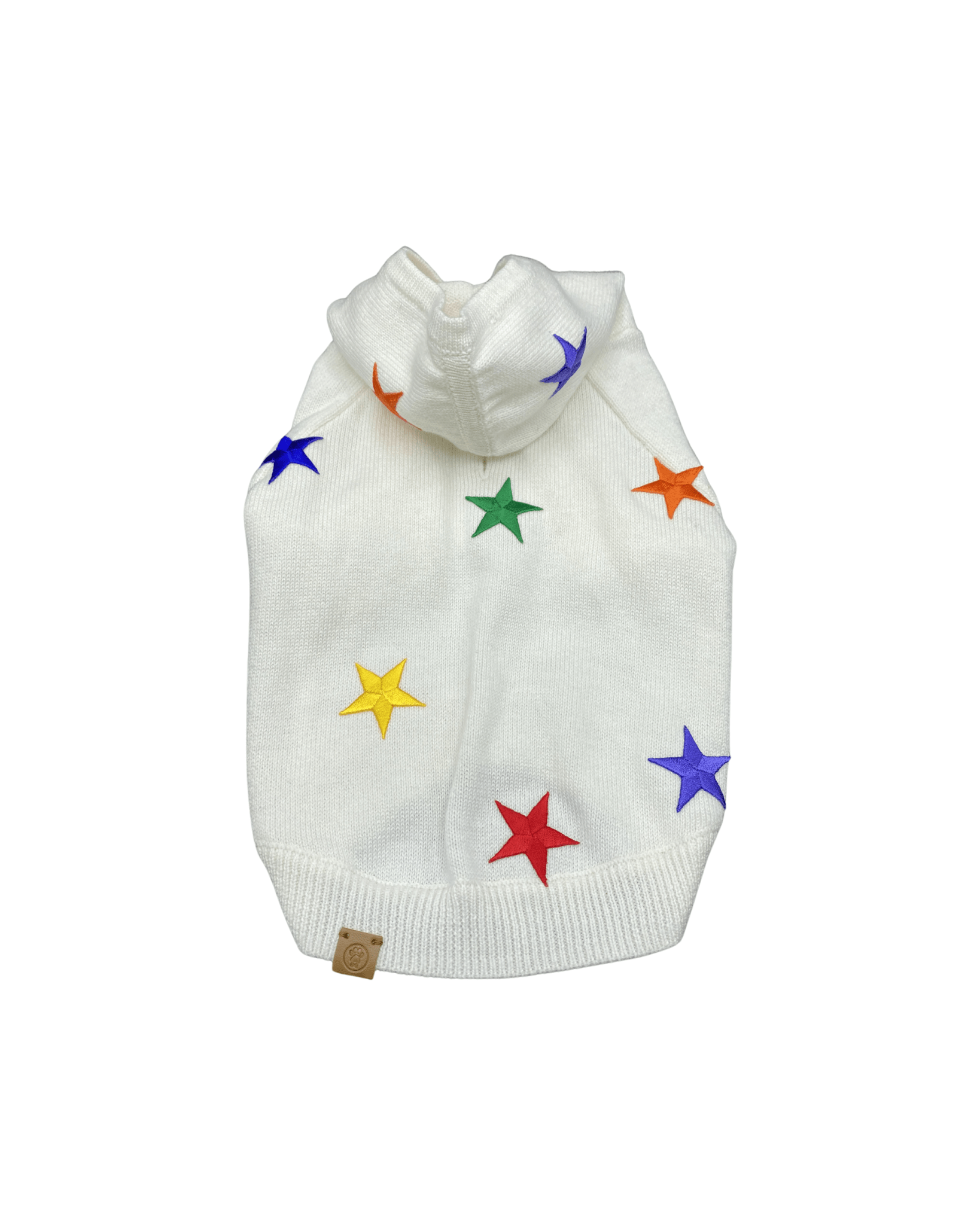 White star-patch hoodie with full back multicolor star appliques