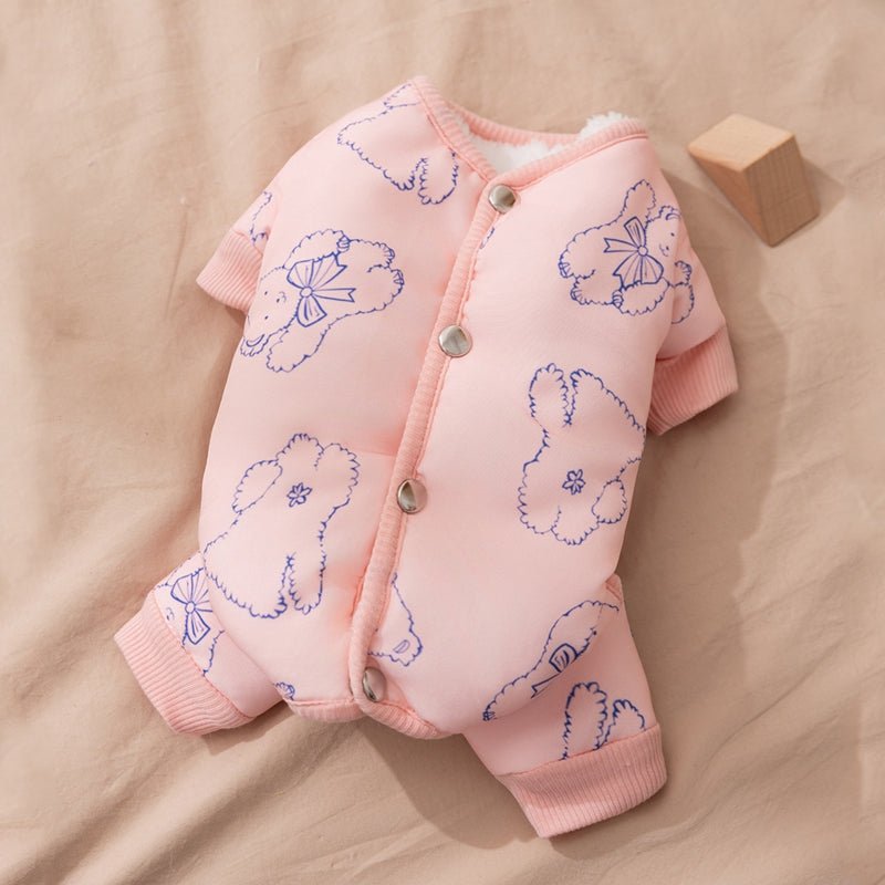 Pink bear-print dog cotton coat with button front and ribbed cuffs