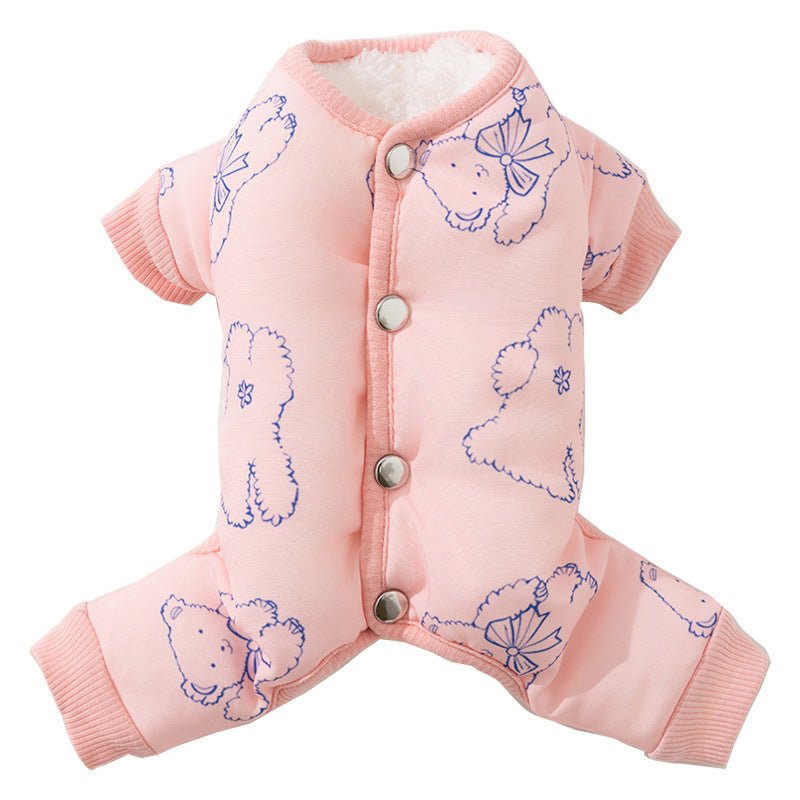 Dog Cotton Coat, Warm And Cute For Autumn And Winter, Fully Printed Bear Four-legged Coat, Small And Medium-sized Bichon Frise Pet Dog Clothes Fursace Luxury Dog Plush Toy - Pink Red Squeaky | Cookies Wagging Friends Boutique Cookies Wagging Friends Boutique