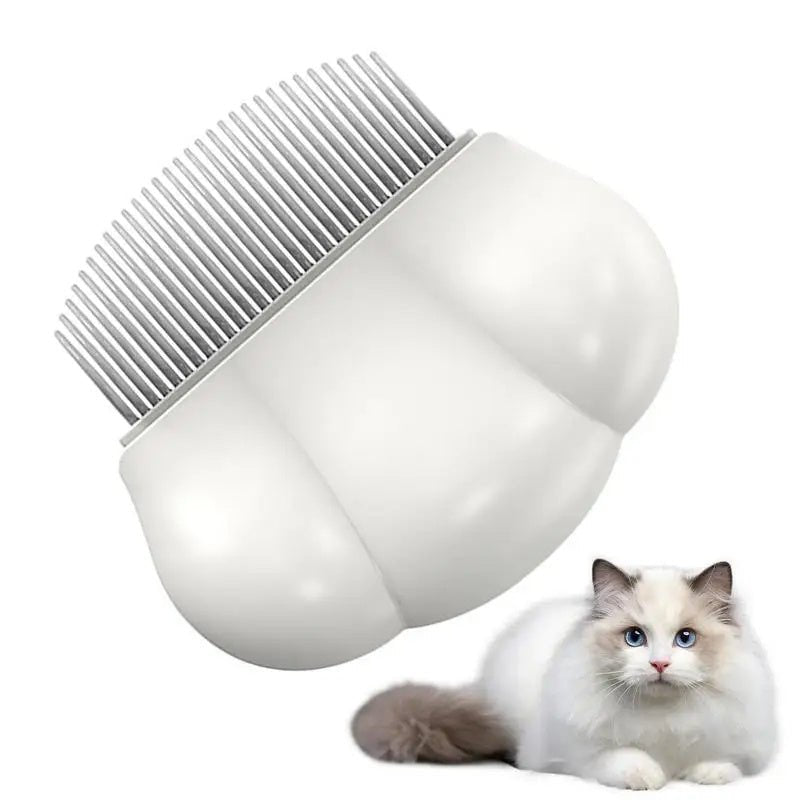 Small pet shell grooming comb with fine metal teeth, white curved shell design