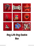 Dog Life dog cookie box with multiple shaped dog cookies and icons on a red tray