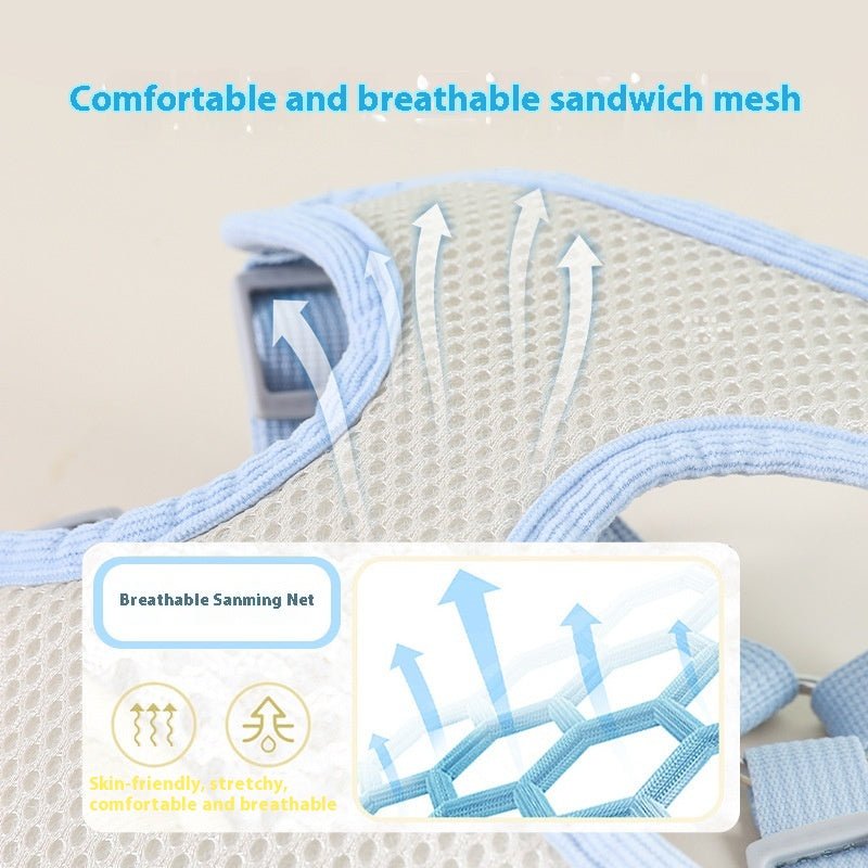 Light blue breathable mesh chest-strap harness with padded strap bands