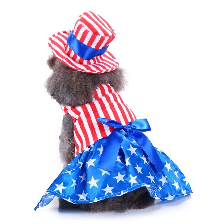 Dog patriotic dress with red-and-white stripes and blue star skirt