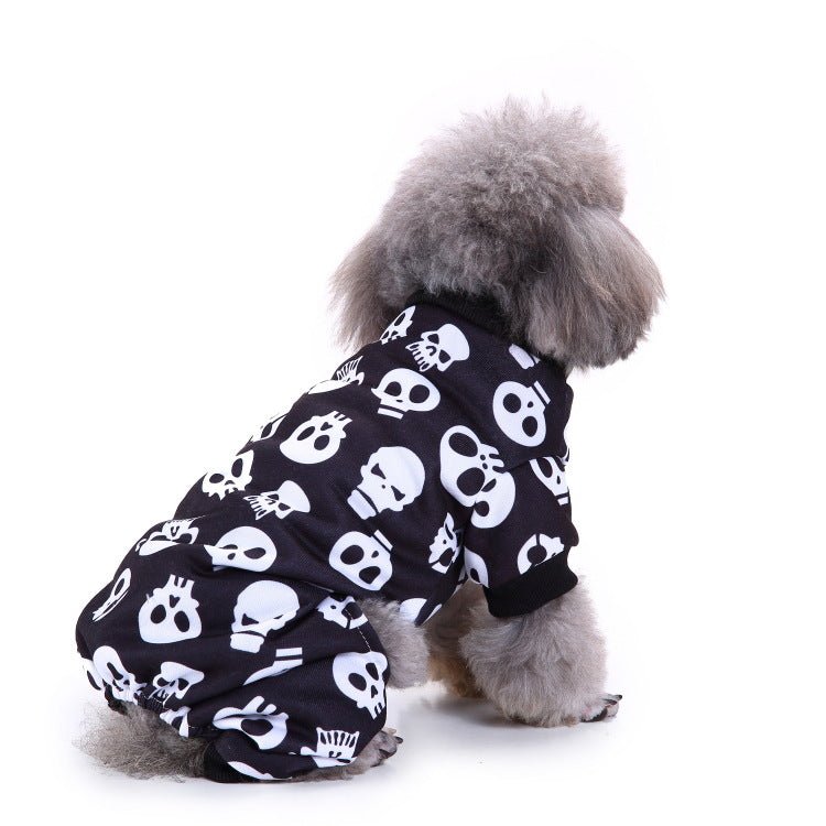 Dog pajama suit with skull print, black and white, for small pets