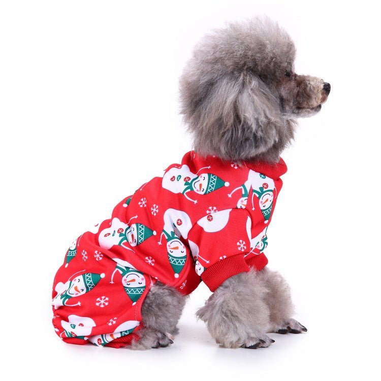 Dog red sweater with cartoon penguin and snowflake pattern