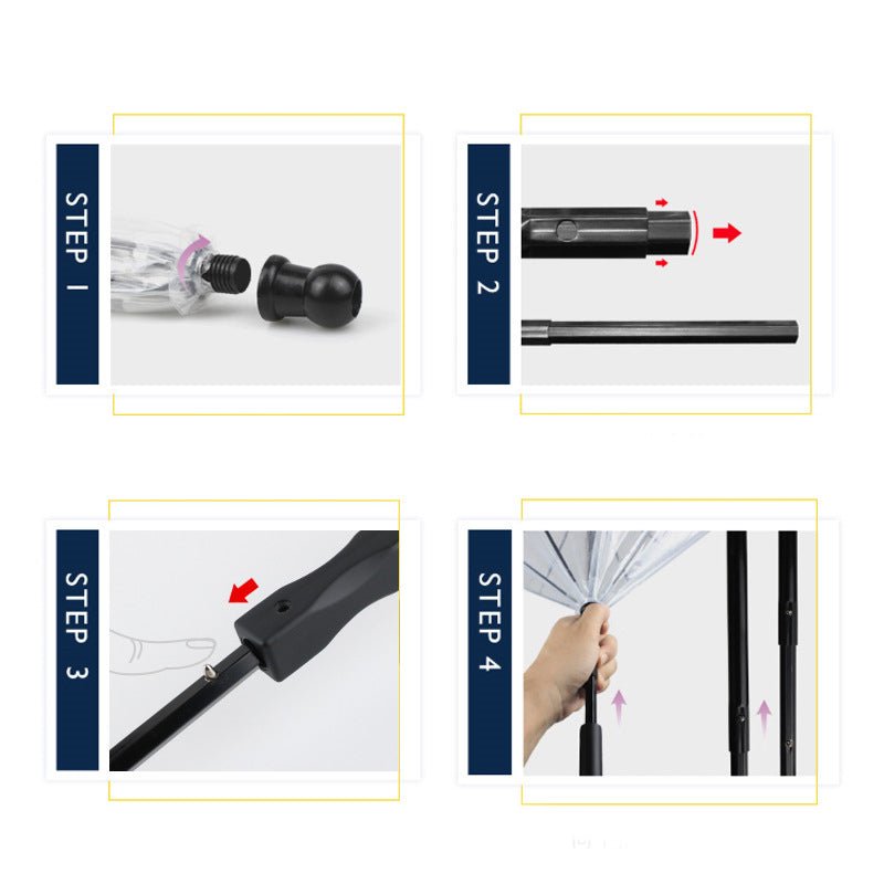 Removable parts steps for transparent dog umbrella handle and chain attachment