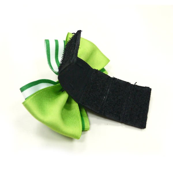 St. Patrick's bow: lime green loops with green-and-white stripes and black backing