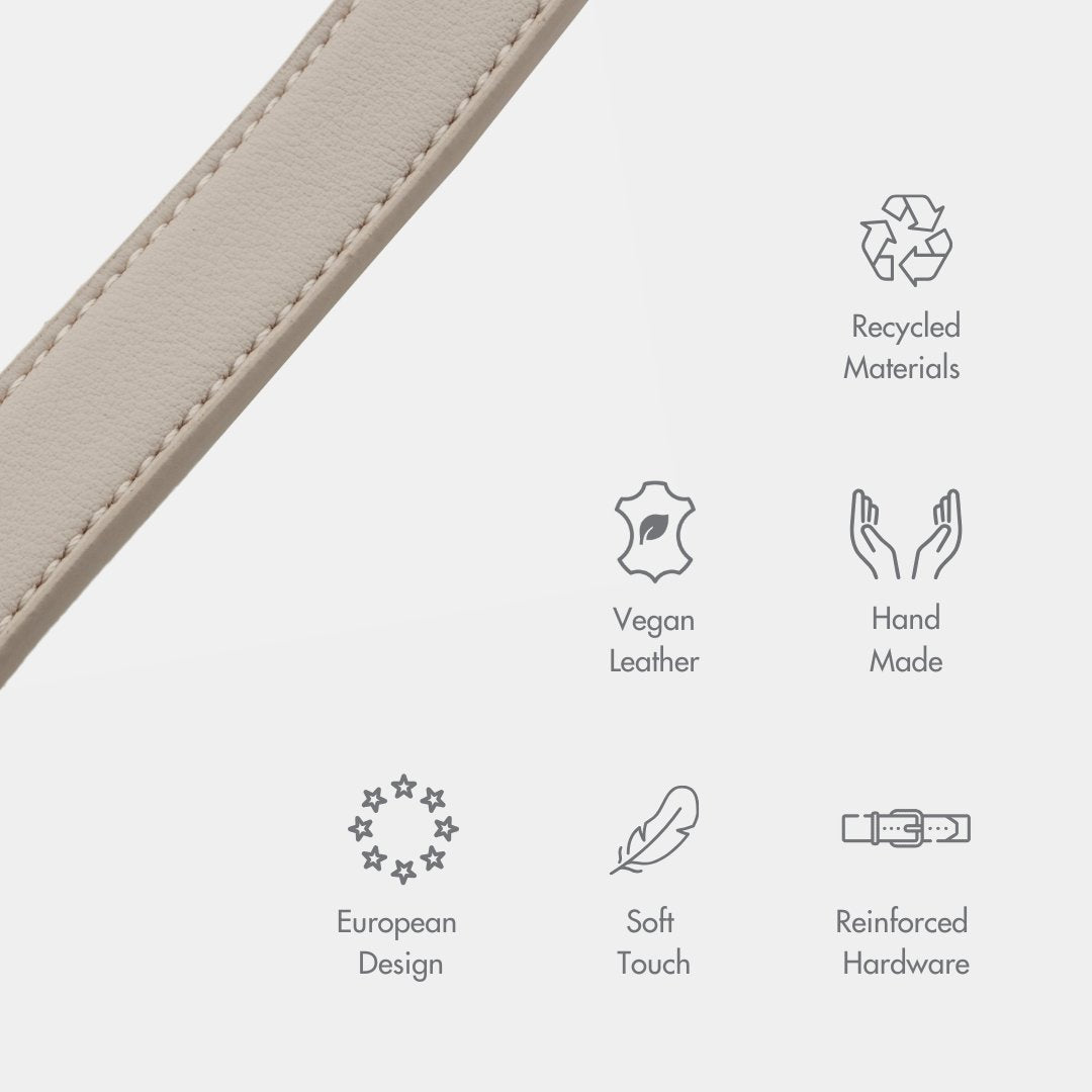 Beige vegan leather dog collar strap detail with stitched edge