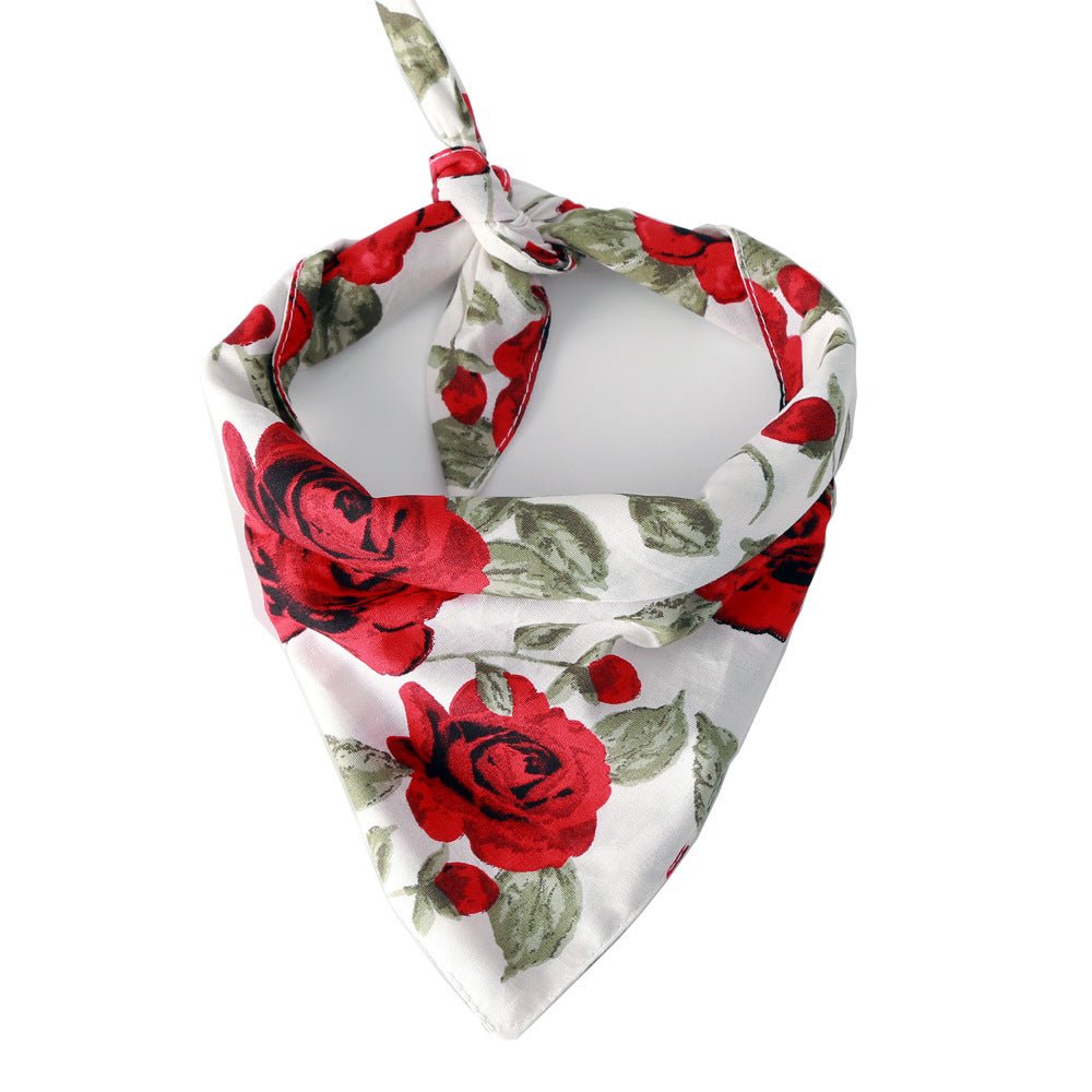 Elegant Floral Reversible Pet Bandana – Rose Design Fursace Luxury Dog Plush Toy - White Red Squeaky | Cookies Wagging Friends Boutique Cookies Wagging Friends Boutique