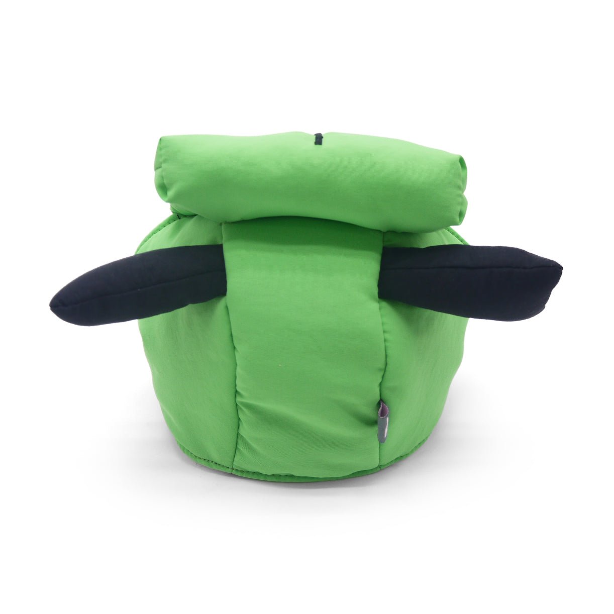 Green bot-style dog hat with dark flipper sides and padded head cover