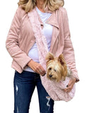 Blush faux-fur sling bag with adjustable strap, pet carrier pouch
