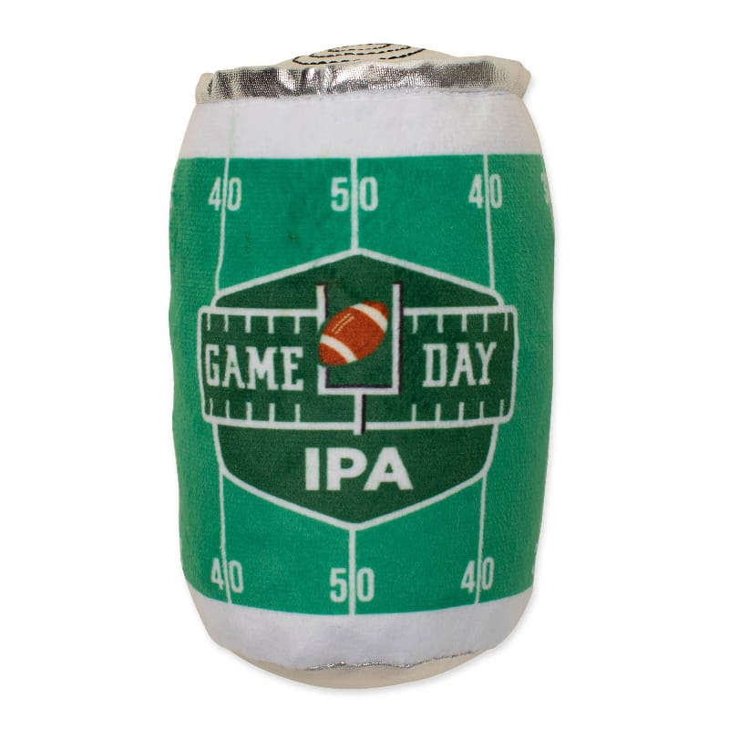 Game Day IPA Football Green Plush Squeak Dog Toy Fursace Luxury Dog Plush Toy - Red Squeaky | Cookies Wagging Friends Boutique Cookies Wagging Friends Boutique