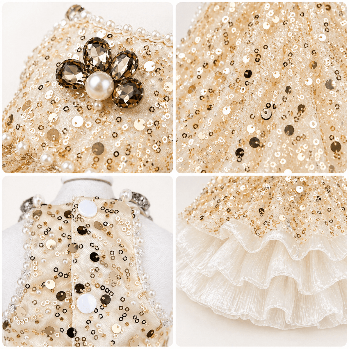 Gold Sequin Dog Wedding Dress with Pearl Detail Fursace Luxury Dog Plush Toy - XS Red Squeaky | Cookies Wagging Friends Boutique Cookies Wagging Friends Boutique